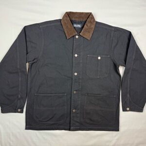 Line Of Trade Mens Carpenter Chore Coat Sz Large Black/Brown Corduroy Collar C4